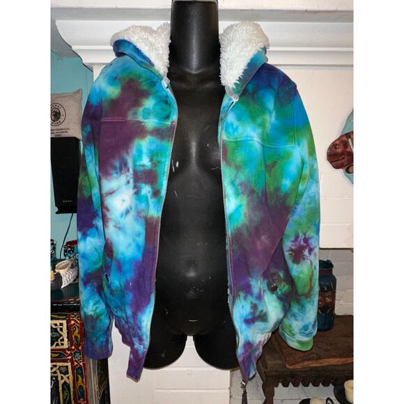 SUPER WARM COZY TIE DYE FAUX FUR LINED HOODIE M - Picture 3 of 10